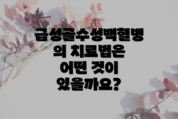 급성골수성백혈병의 치료법은 어떤 것이 있을까요?