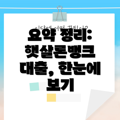요약 정리: 햇살론뱅크 대출, 한눈에 보기