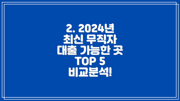 2. 2024년 최신 무직자 대출 가능한 곳 TOP 5 비교분석!