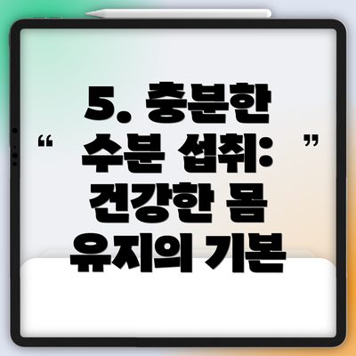 5. 충분한 수분 섭취:  건강한 몸 유지의 기본