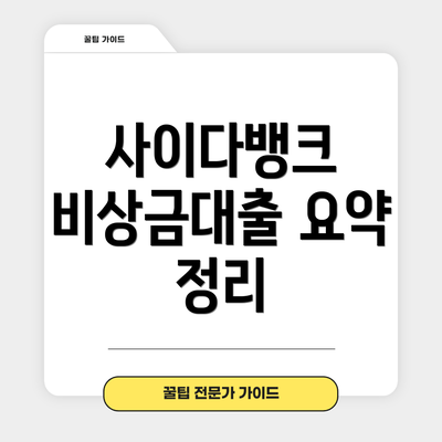 사이다뱅크 비상금대출 요약 정리