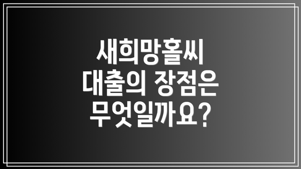 새희망홀씨 대출의 장점은 무엇일까요?