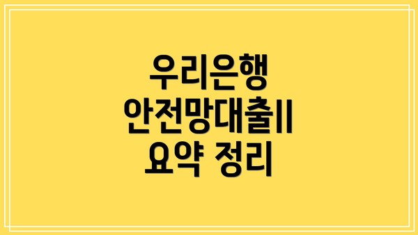 우리은행 안전망대출II 요약 정리