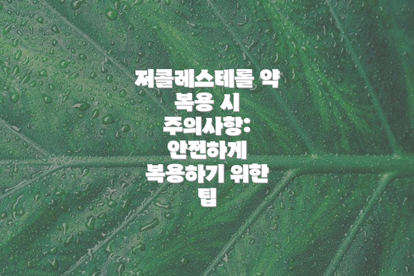 저콜레스테롤 약 복용 시 주의사항:  안전하게 복용하기 위한 팁