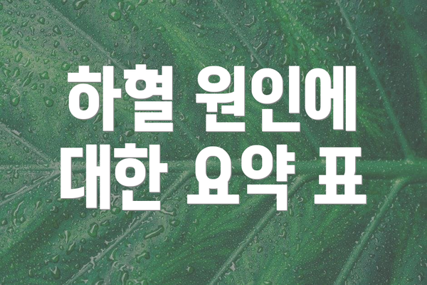 하혈 원인에 대한 요약 표