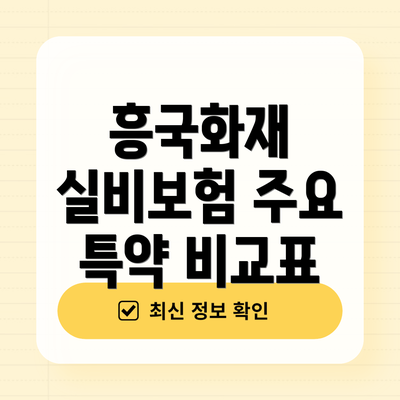 흥국화재 실비보험 주요 특약 비교표