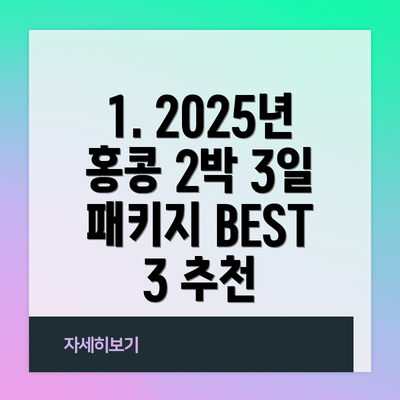 1. 2025년 홍콩 2박 3일 패키지 BEST 3 추천