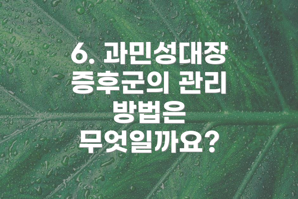 6. 과민성대장증후군의 관리 방법은 무엇일까요?