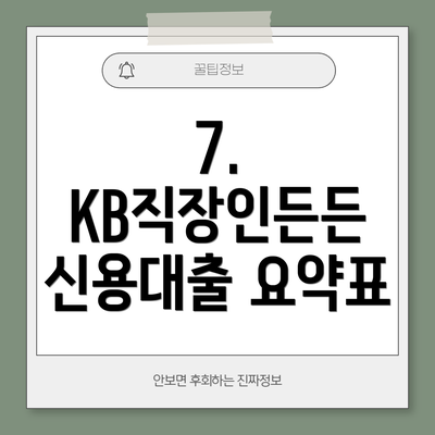 7.  KB직장인든든 신용대출 요약표