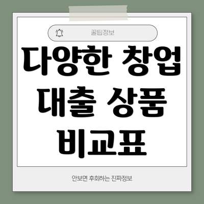 다양한 창업 대출 상품 비교표