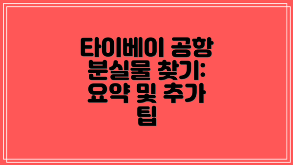 타이베이 공항 분실물 찾기:  요약 및 추가 팁