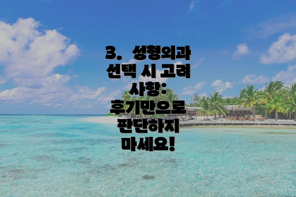 3.  성형외과 선택 시 고려 사항:  후기만으로 판단하지 마세요!